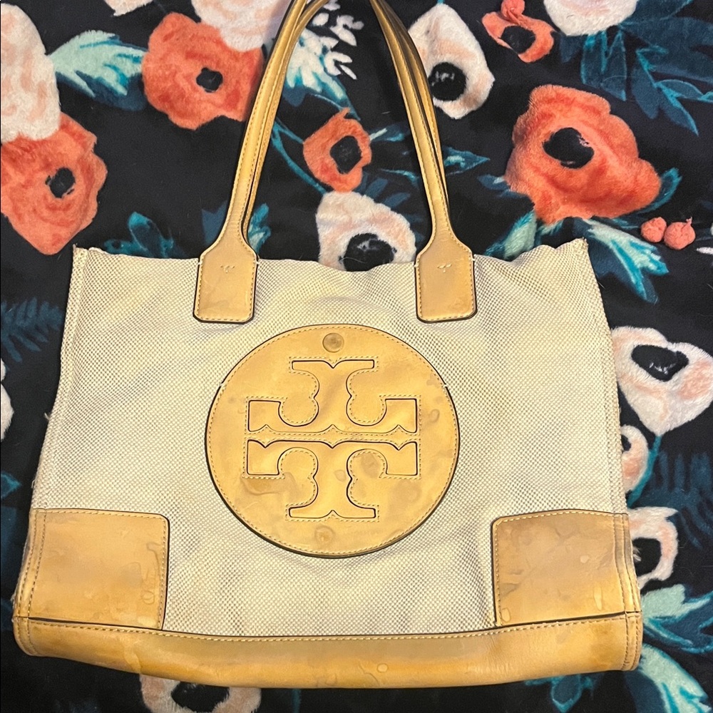 Tory Burch Gold and Cream Tote Bag
